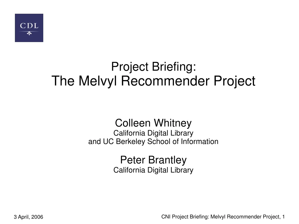 project briefing the melvyl recommender project