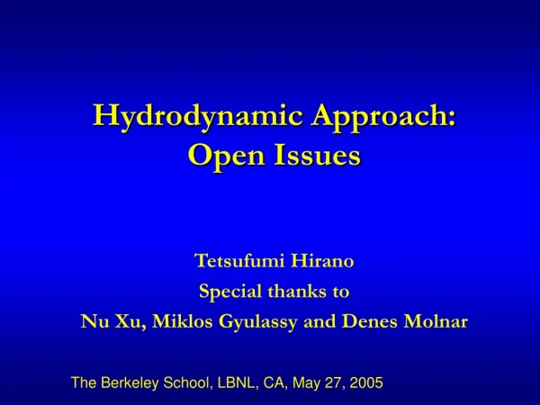 Hydrodynamic Approach: Open Issues