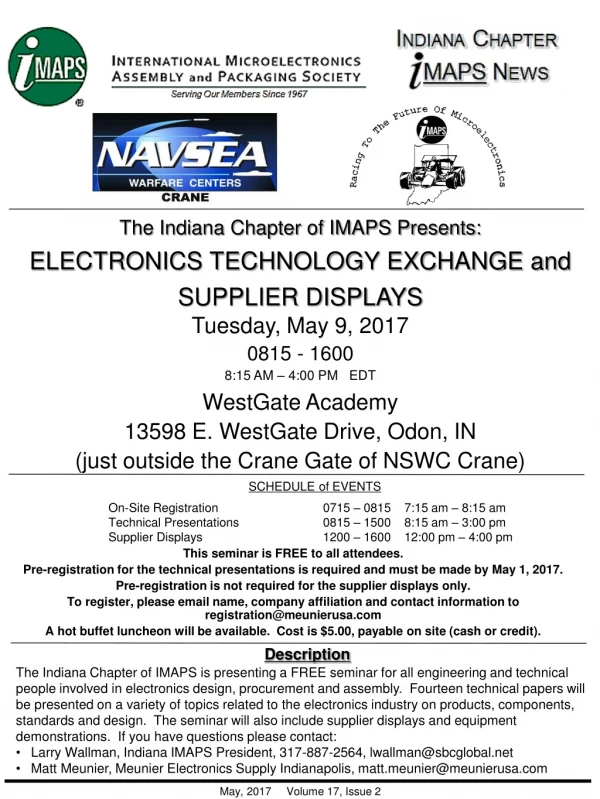 The Indiana Chapter of IMAPS Presents: ELECTRONICS TECHNOLOGY EXCHANGE and SUPPLIER DISPLAYS