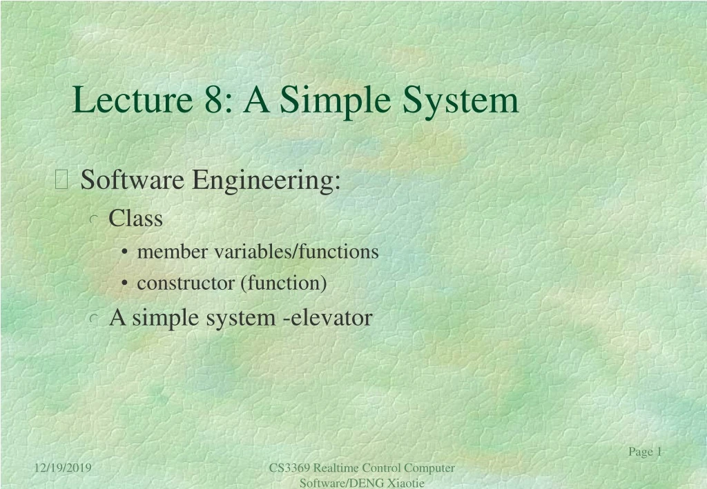 lecture 8 a simple system