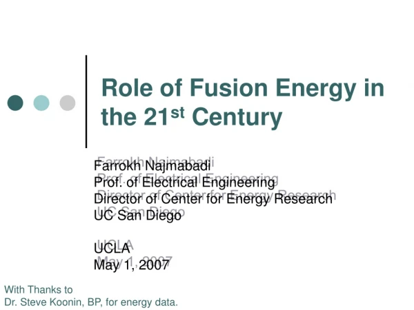 Role of Fusion Energy in the 21 st  Century