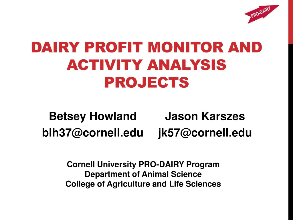dairy profit monitor and activity analysis projects
