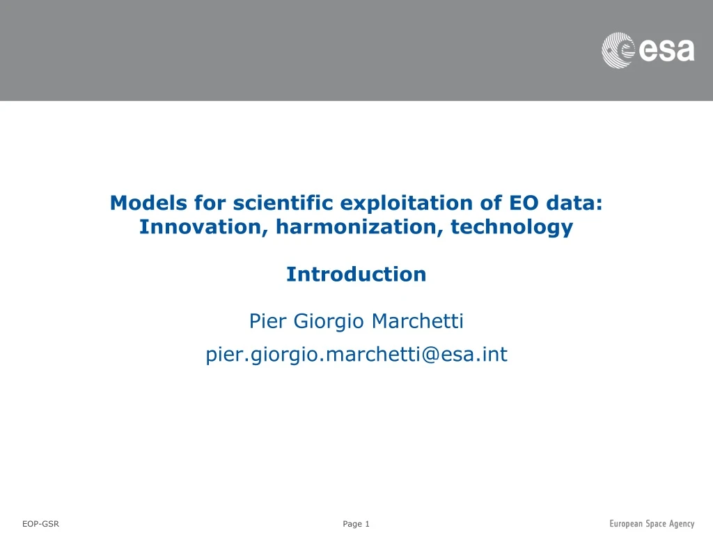models for scientific exploitation of eo data innovation harmonization technology introduction