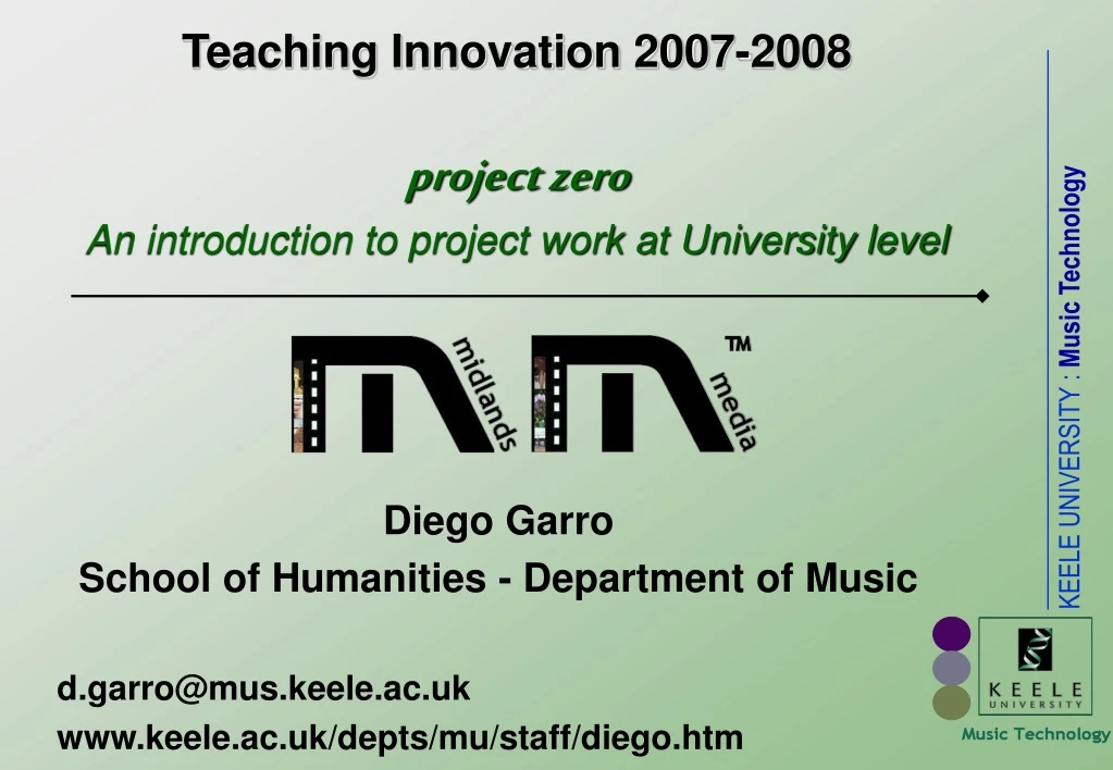 teaching innovation 2007 2008 project zero an introduction to project work at university level