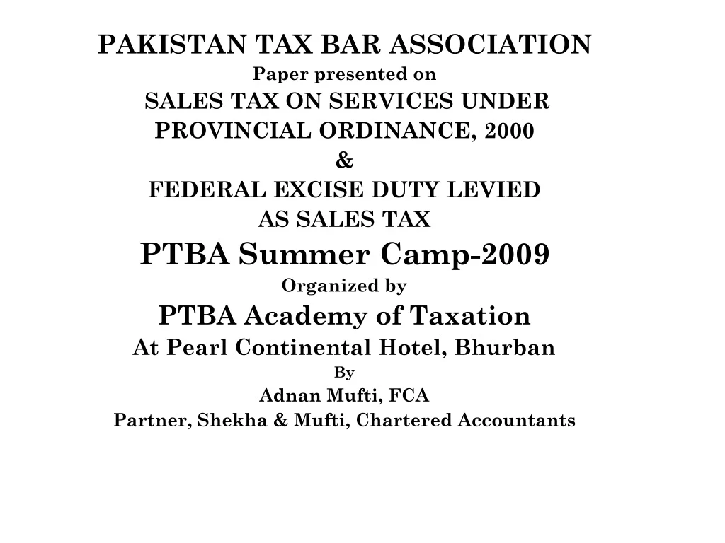 pakistan tax bar association paper presented