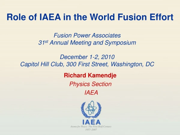 Role of IAEA  in the World Fusion Effort