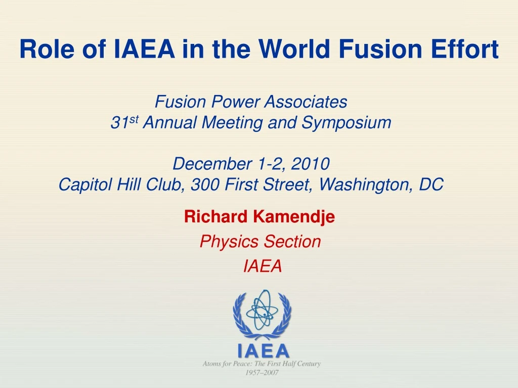 role of iaea in the world fusion effort