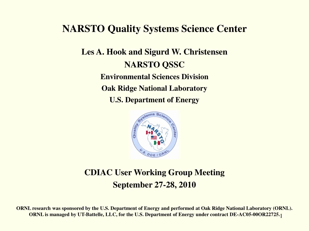 narsto quality systems science center les a hook