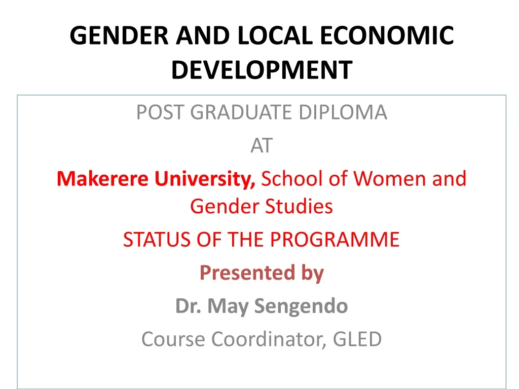 gender and local economic development