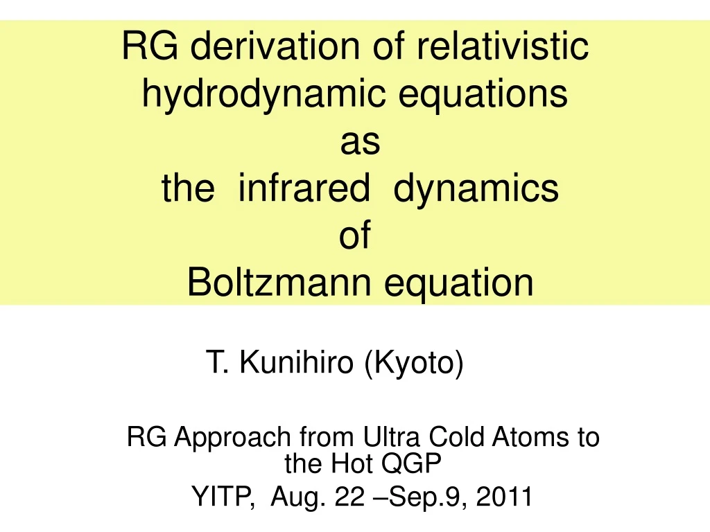 rg derivation of relativistic hydrodynamic equations as the infrared dynamics of boltzmann equation