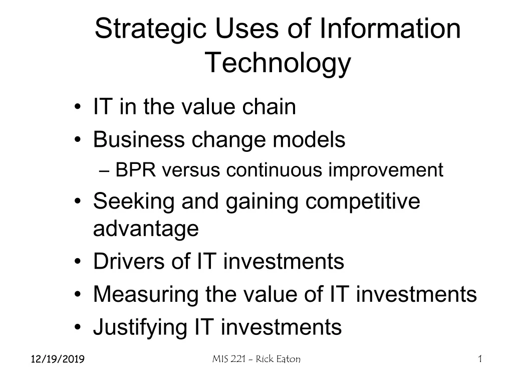 strategic uses of information technology