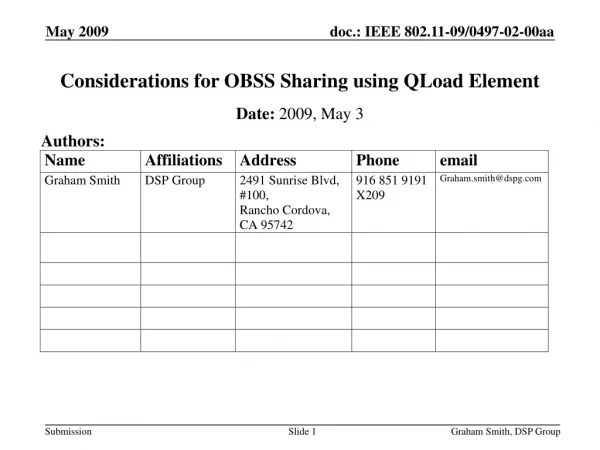 Considerations for OBSS Sharing using QLoad Element