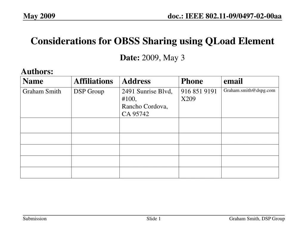 considerations for obss sharing using qload element