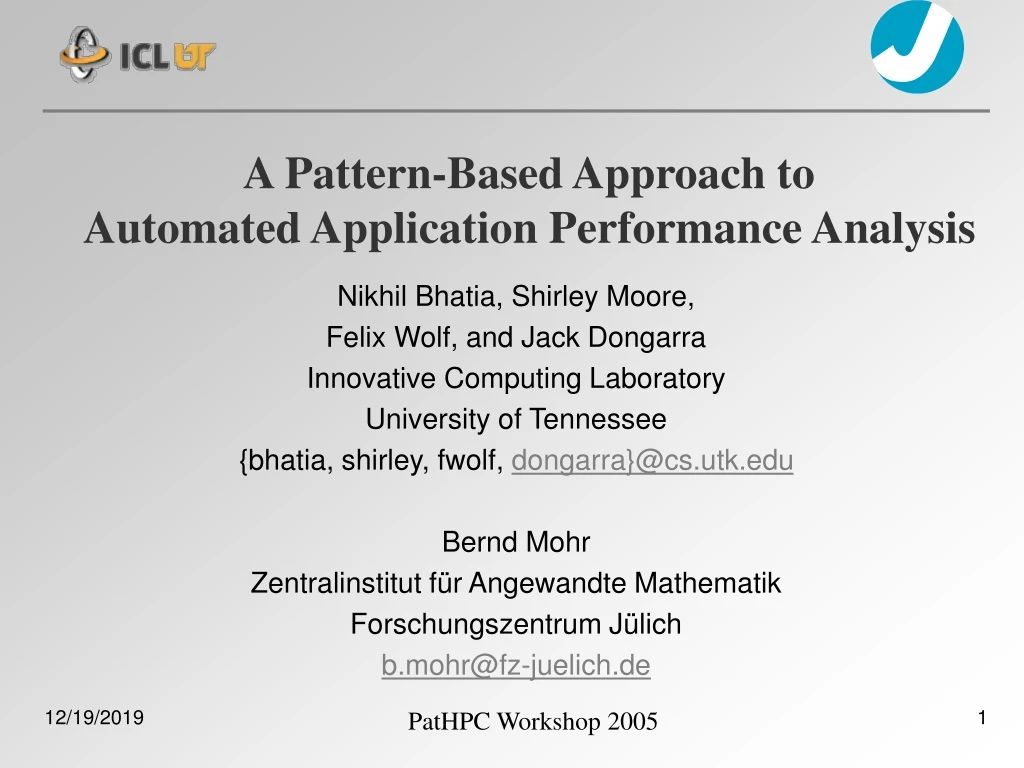 a pattern based approach to automated application performance analysis
