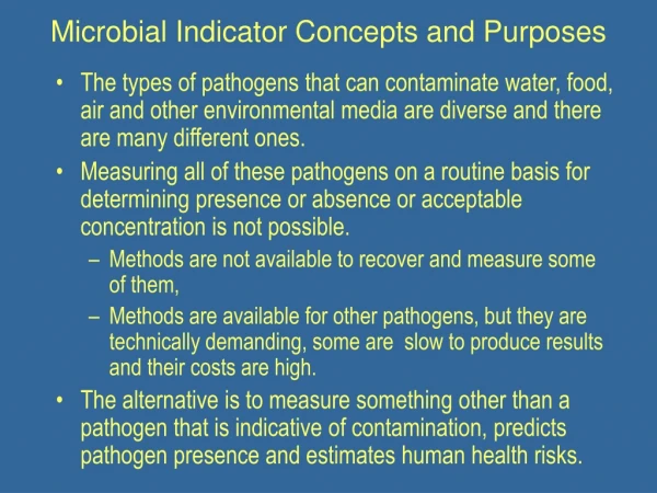 Microbial Indicator Concepts and Purposes