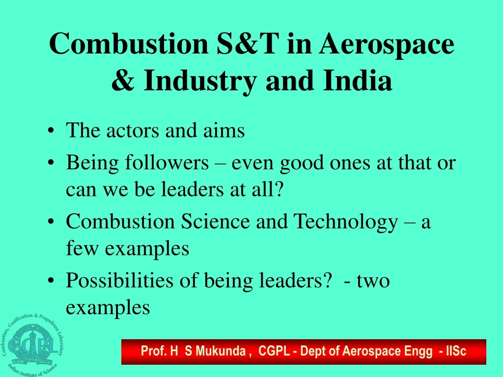 combustion s t in aerospace industry and india