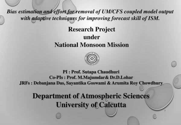 Research Project  under National Monsoon Mission