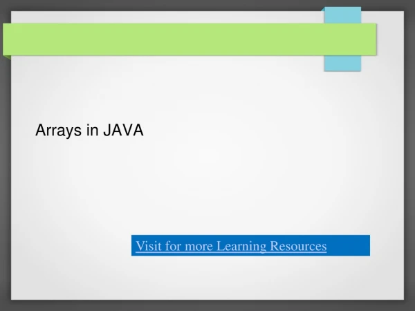 Arrays in JAVA