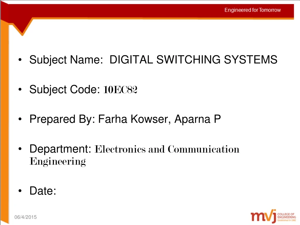 subject name digital switching systems subject