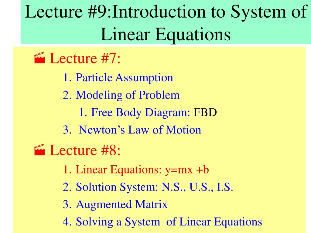 lecture 9 introduction to system of linear equations