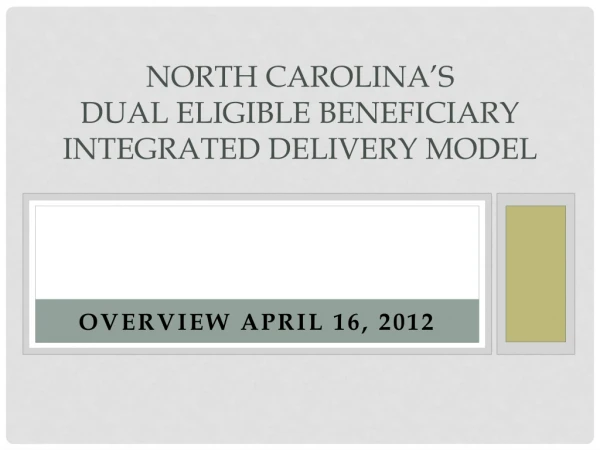 North Carolina’s  Dual Eligible Beneficiary Integrated Delivery Model