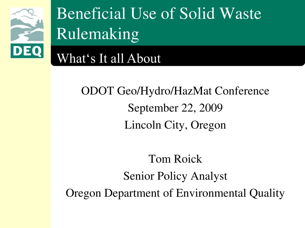 beneficial use of solid waste rulemaking