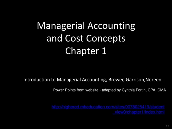 Managerial Accounting  and Cost Concepts Chapter 1