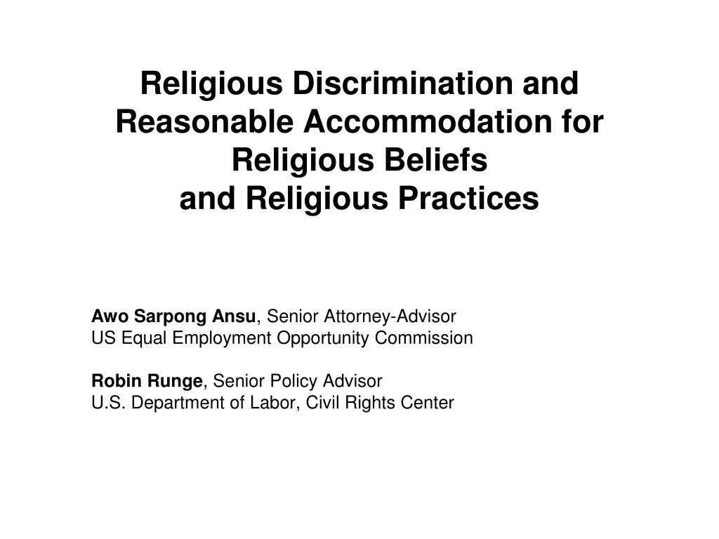 religious discrimination and reasonable accommodation for religious beliefs and religious practices
