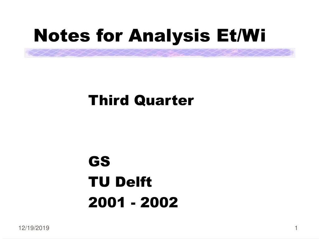 notes for analysis et wi