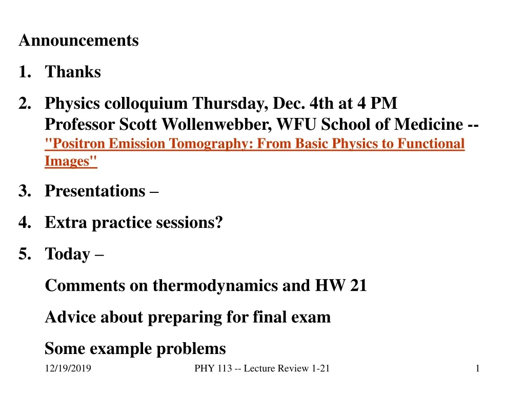 announcements thanks physics colloquium thursday