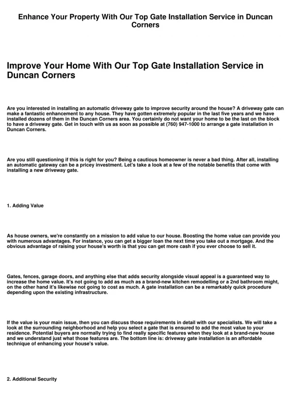 Make improvements to Your Home With Our Top Gate Installation Service in Duncan Corners