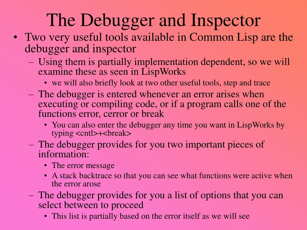 the debugger and inspector