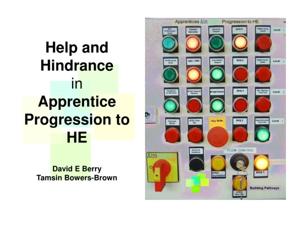 Help and Hindrance in  Apprentice Progression to HE David E Berry Tamsin Bowers-Brown