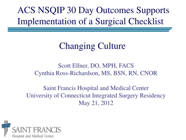 ACS NSQIP 30 Day Outcomes Supports  Implementation of a Surgical Checklist