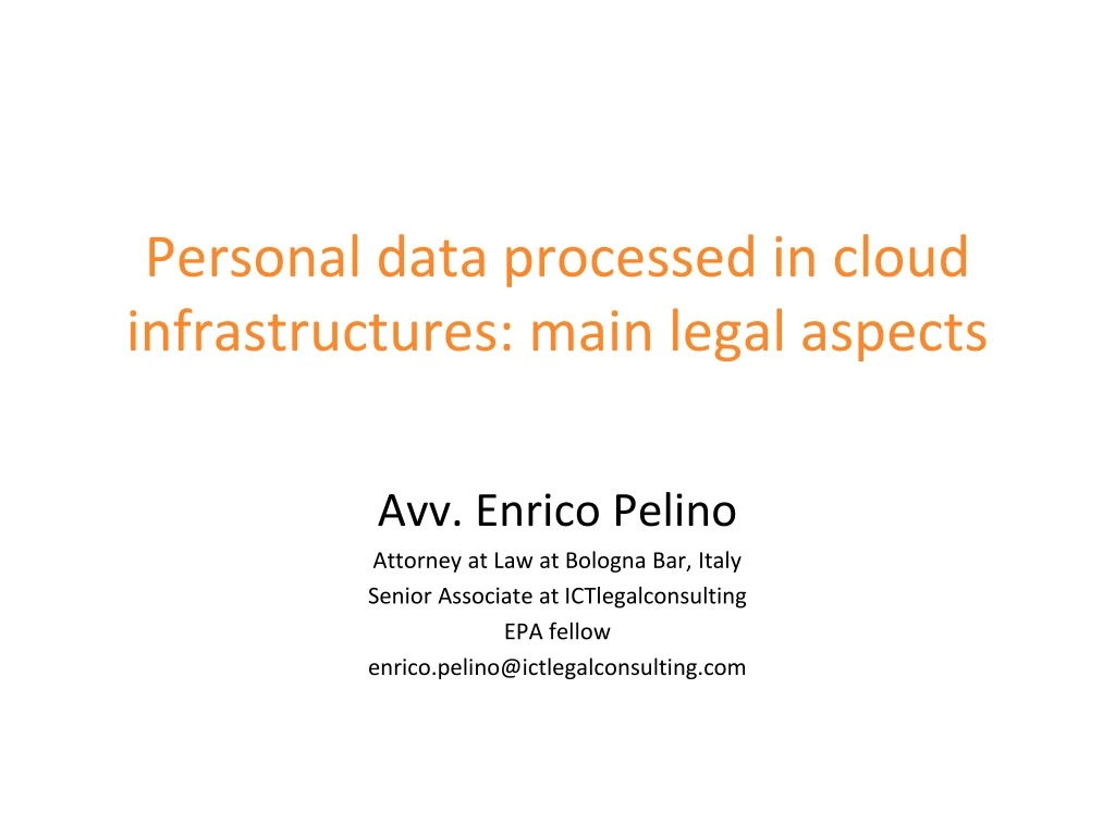 personal data processed in cloud infrastructures main legal aspects