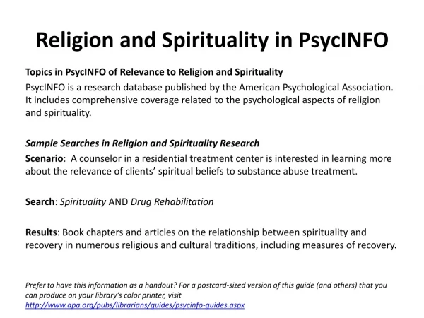 Religion and Spirituality in PsycINFO