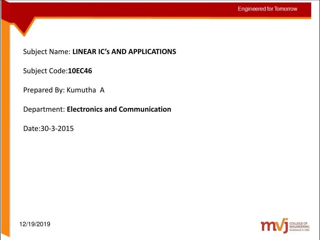 subject name linear ic s and applications subject