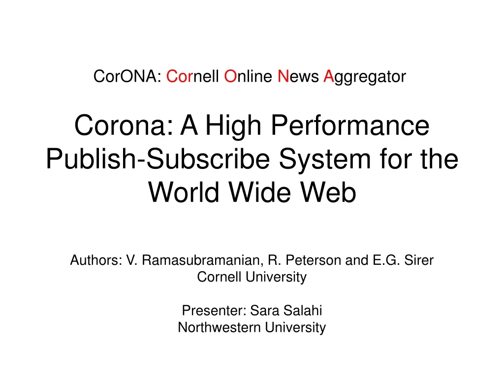 corona a high performance publish subscribe system for the world wide web