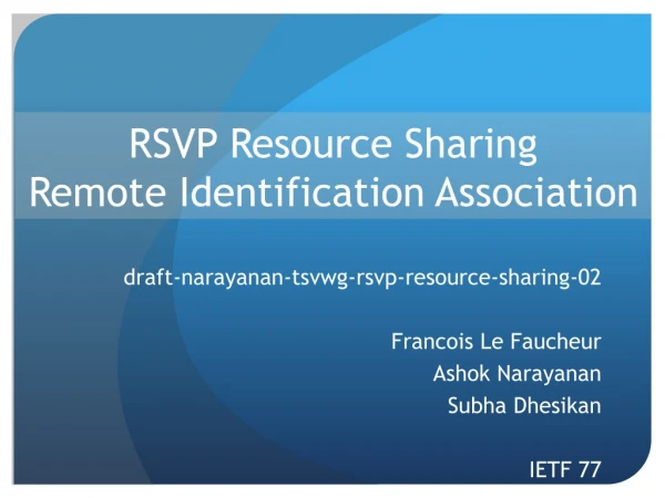 RSVP Resource Sharing  Remote Identification Association