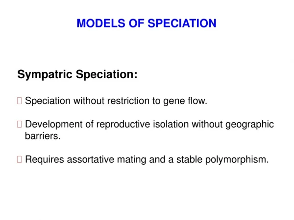 MODELS OF SPECIATION