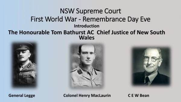 NSW Supreme Court  First World War - Remembrance Day Eve