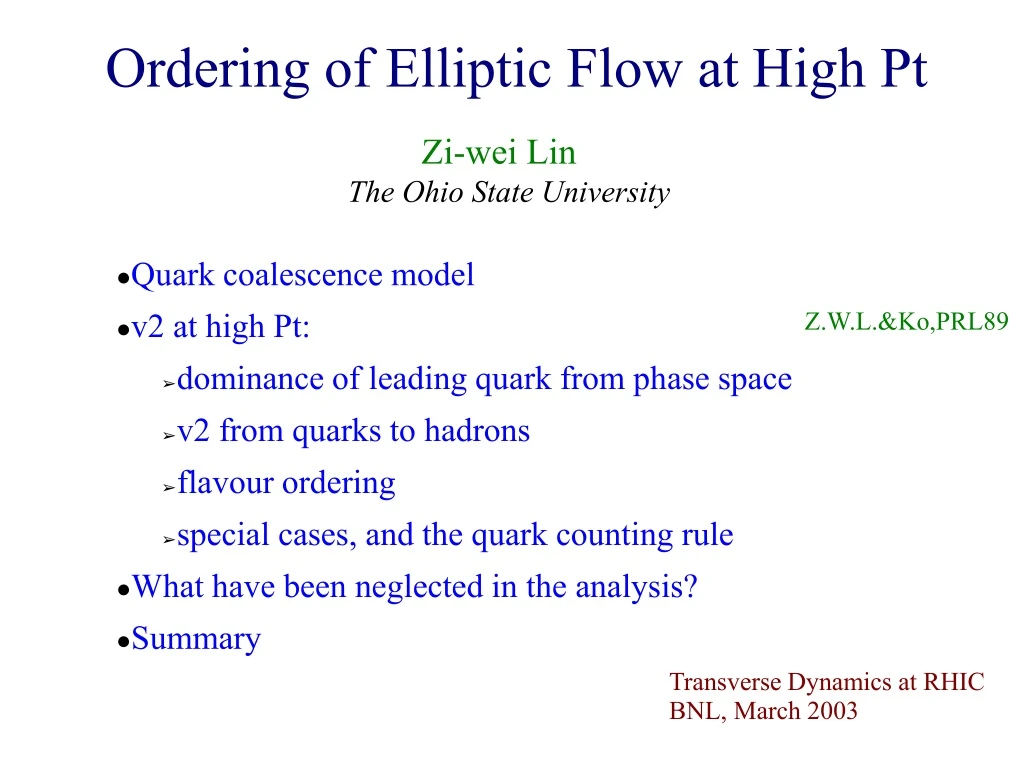 ordering of elliptic flow at high pt
