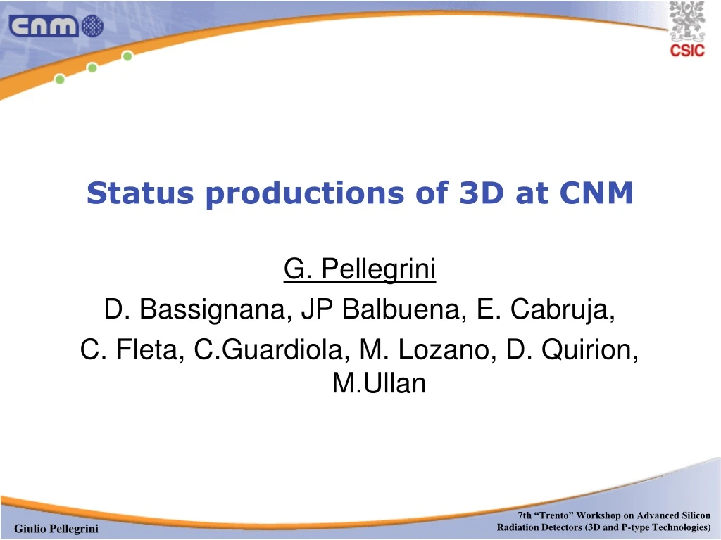 status productions of 3d at cnm