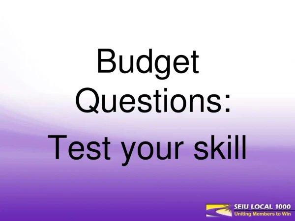 Budget  Questions:  Test your skill