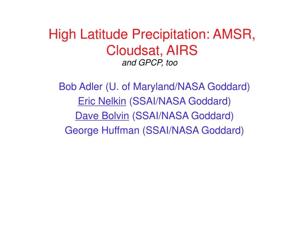 high latitude precipitation amsr cloudsat airs