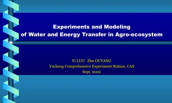 Experiments and Modeling  of Water and Energy Transfer in Agro-ecosystem Yi LUO   Zhu OUYANG