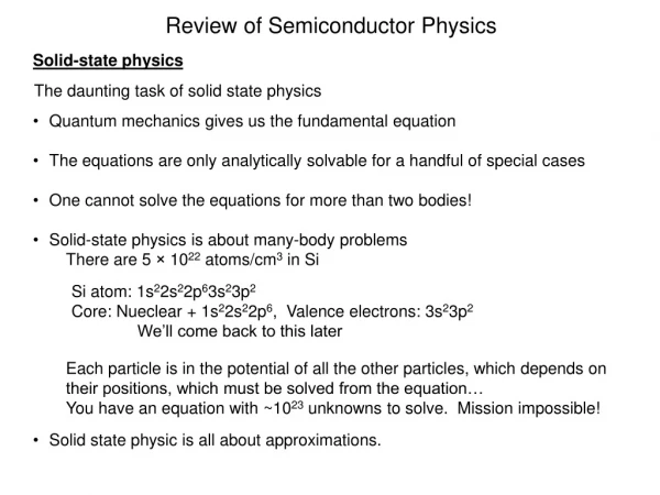 Review of Semiconductor Physics