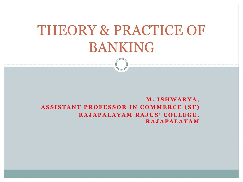 theory practice of banking