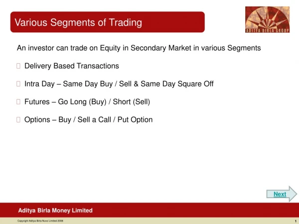 Various Segments of Trading