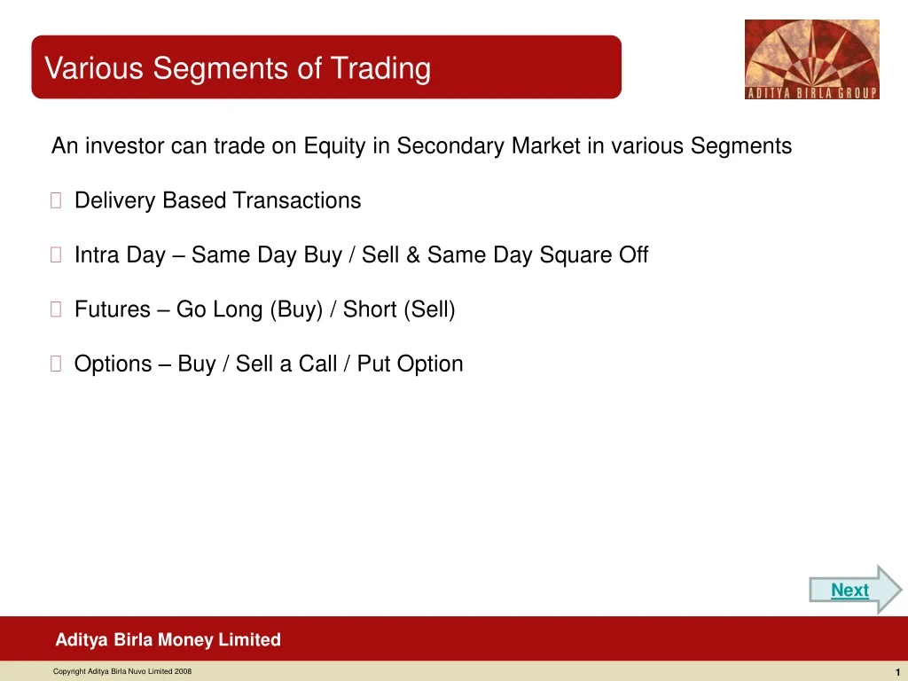 various segments of trading